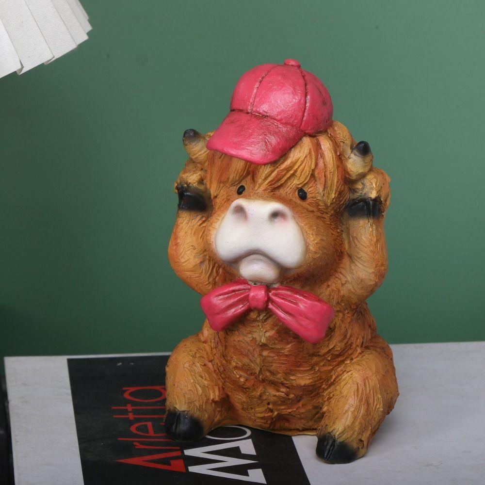 Colorful Resin Cartoon Cow Ornament Handmad Statue Highland Cow Decor Ornament Collectible Animal Action Figure Birthday Gift