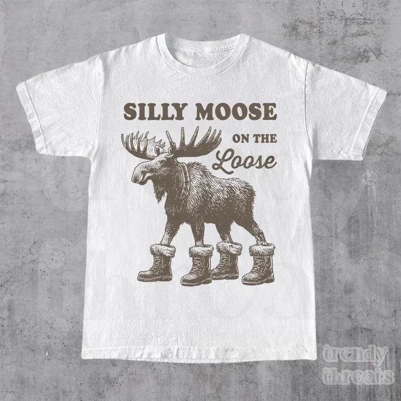 Silly Moose On The Loose Shirt, Funny Christmas Tee, Retro Holiday TShirt, XL