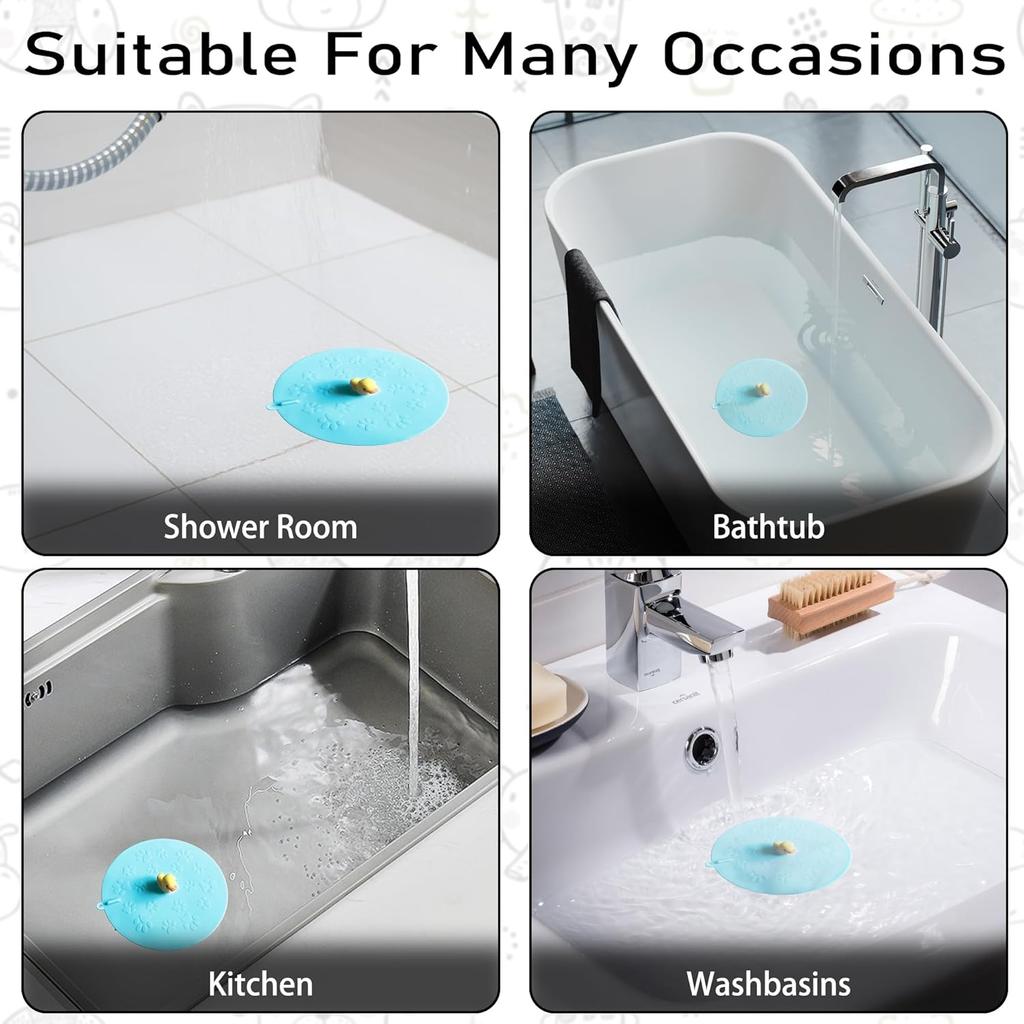 2 Pcs Sewer Deodorant Mat, 5. 9 inch Bathtub Sewer Cover Plug, Cute Silicone Bathroom Floor Sewer Cover, Kitchen, Bathroom and Laundry Room