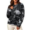Women's Fashion Long Sleeve Halloween Print Crewneck Sweatshirt Top for Casual Wear
