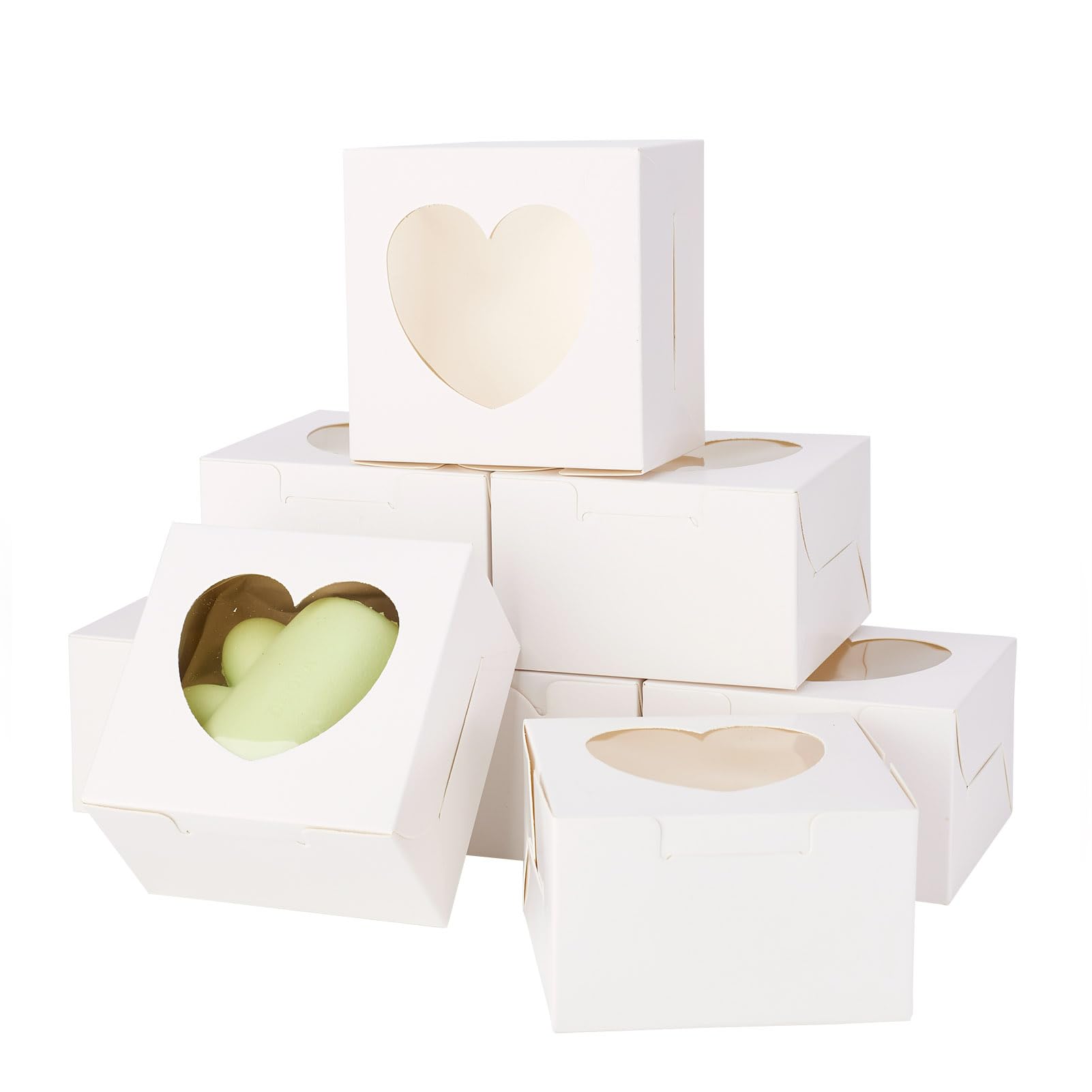 

24Pcs Paper Cookie Boxes with Heart Window Small Bakery Boxes White Mini Treat Boxes Dessert Boxes for Cookie Packaging Party Favor Small Business білий