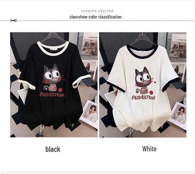 Women's Plus Size Mid-Length Slimming Loose Short-Sleeve Round Neck T-Shirt
