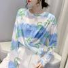 Printed Summer Designed Cropped Mesh Loose Tie-Dye Crew Neck Long-Sleeve Base Layer Thin Cover-Up Sun Protection T-Shirt Top