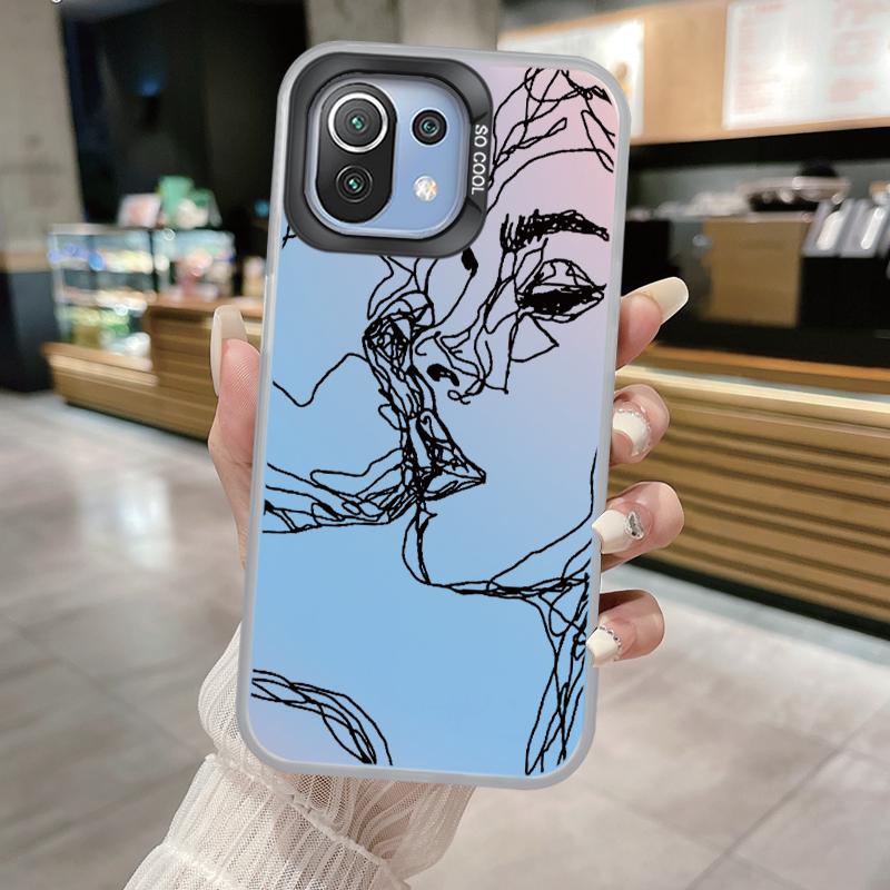 Smiling Face Case For Xiaomi Mi 11 Lite 5G NE 13T PRO 14T Redmi A5 A1 A2 9A Poco C71 Shockproof Hard Back Cover Line Art Sketch