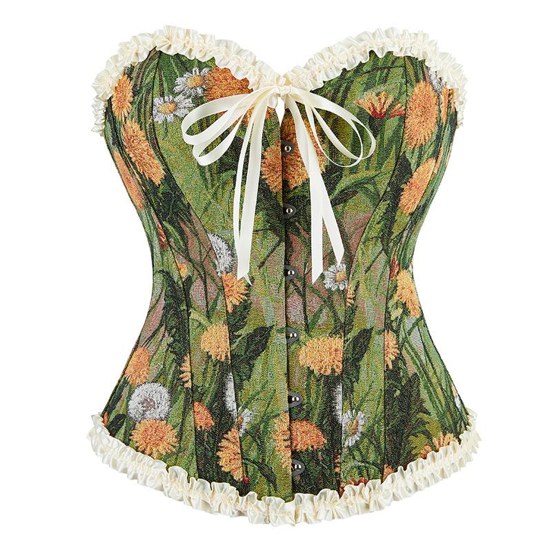 Women s Retro Body Shaping Clothing Dandelion Oil Painting Floral Bustier Corset Top Xs зелёный