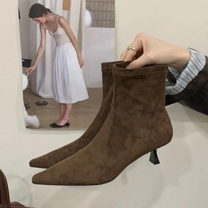 Eilyken Autumn Winter Concise Pointed Toe Ankle Boots Women Elegant Thin Low Heels Elegant Party Femme Shoes