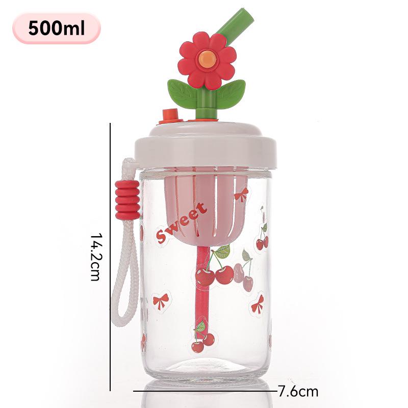 Influencer Portable Glass Cup with Lanyard and Straw - Stylish Girls' Water and Coffee Cup Gift