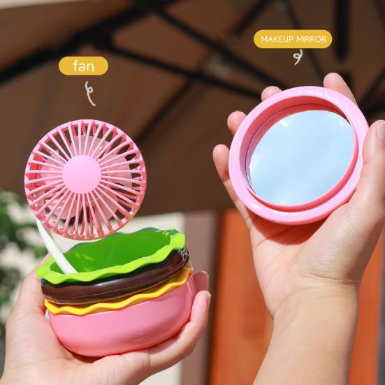 

Yousheng Cooling Fan with Makeup Mirror 3 Speeds Rechargeable Foldable Design Burger-Shaped Desktop Fan Decorative Ornament коричневый