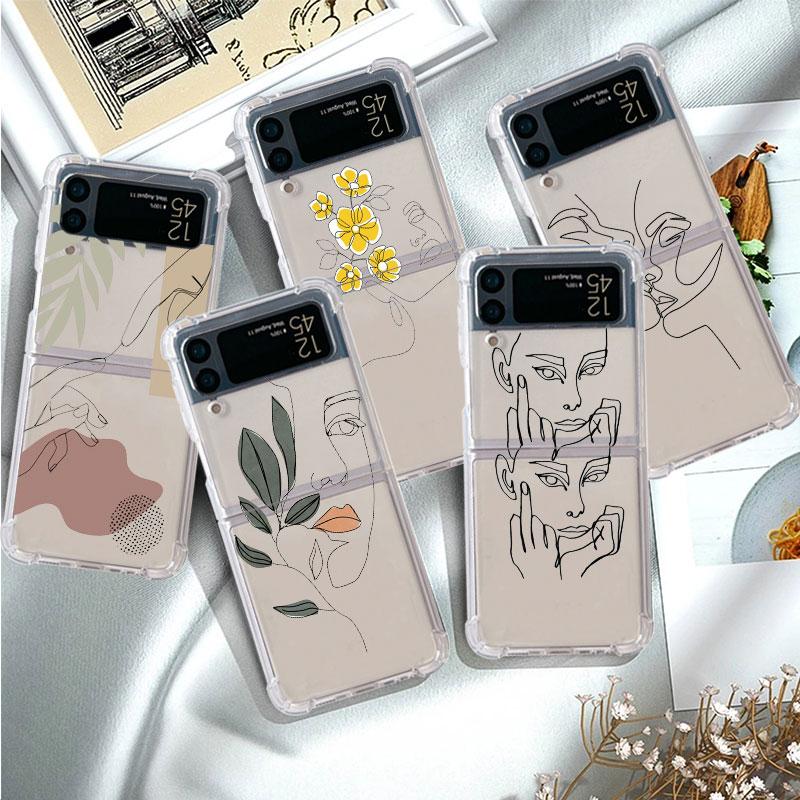 Face Art Luxury Case For Samsung Galaxy Z Flip 3 4 5G Funda Z Flip3 Clear PC Hard Shockproof Back Phone Coque