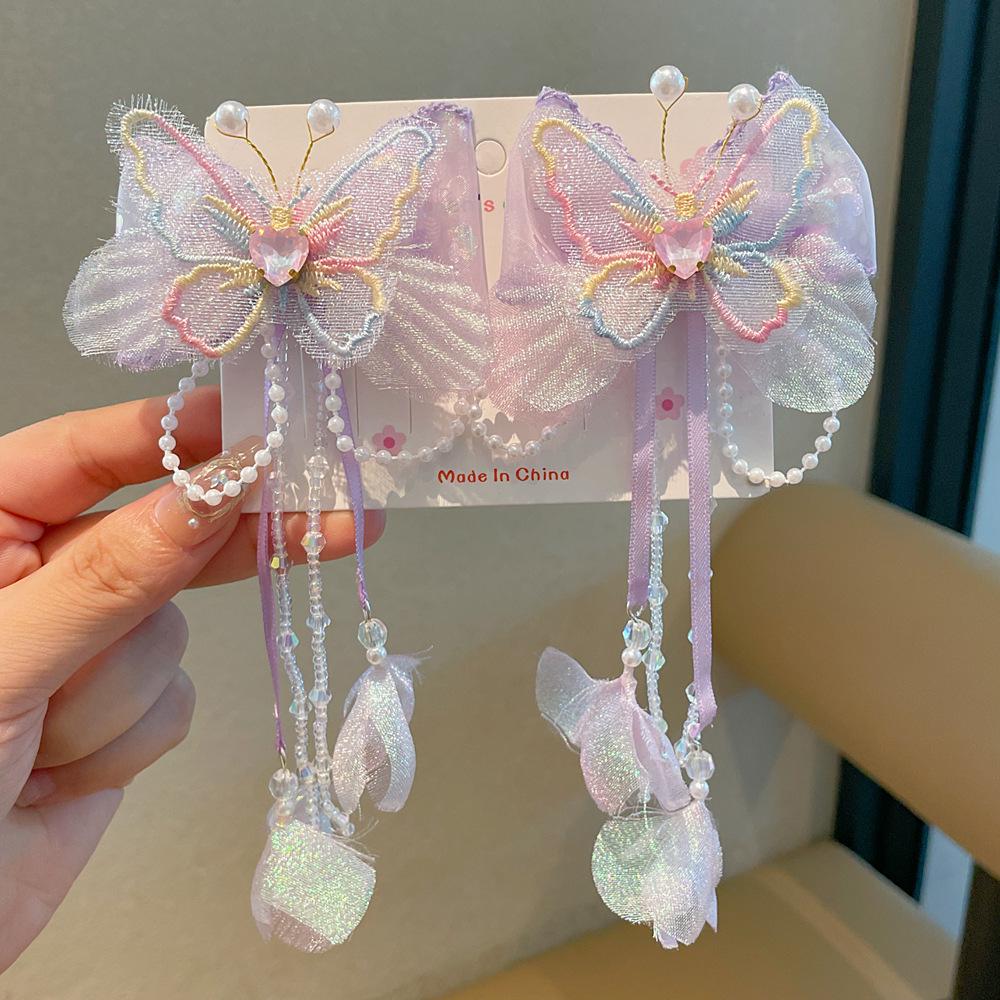 Juego de Horquillas Estilo Chino Hanfu para Niñas - Incluye Pinzas para el Cabello, Borlas Colgantes y Accesorios de Mariposa