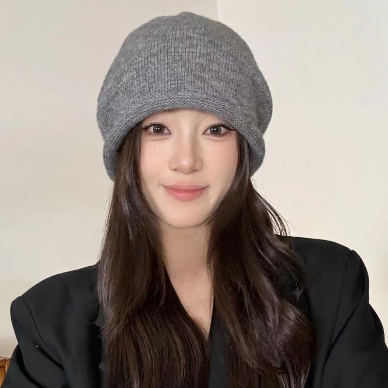 Autumn and winter cold hat women's crimping drawstring stacking hat showing small face big head circumference knitted hat pure cotton high sense