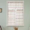 Kitchen Curtains Linen Plaid Yarn Piercing Rod Finished Linen Curtains