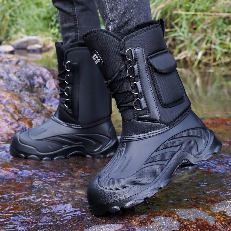 Herren Tarnung Mittelhohe Schneestiefel, Schnürung Dicke Sohle Fleecegefüttert Warm Outdoor Arbeit Baumwollschuhe