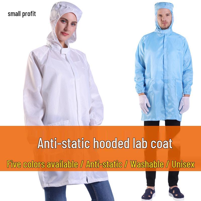Anti-static Hooded Lab Coat for Men and Women - Dustproof, Static-proof Workwear. 2XL, White