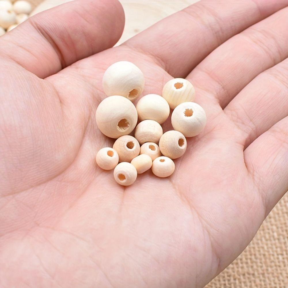 300Pcs 6-14mm Unfinished Loose Beads Stainable Natural Round Beads DIY Bracelet Necklace