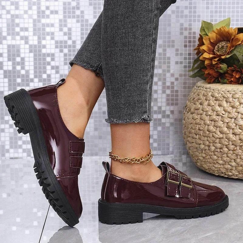 2024 Autumn Women New Buckle Decor Loafers Retro Solid Mary Jane Shoes Daily Shopping Ladies Thick Heels Zapatos Mujer