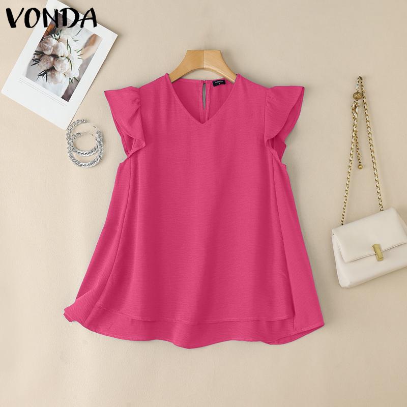 

VONDA Летние женские футболки с V-образным вырезом и короткими рукавами, двухслойные, повседневные 5XL