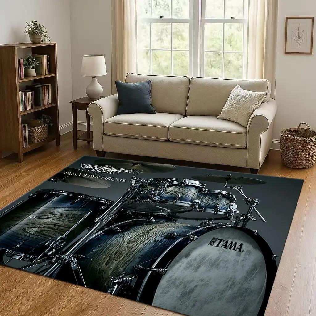 Retro TAMA Drum Kit Drum Set Music Instruments Living Room Non-Slip Area Rug Carpet for Bedroom Playroom Sofa,Home Decor Doormat