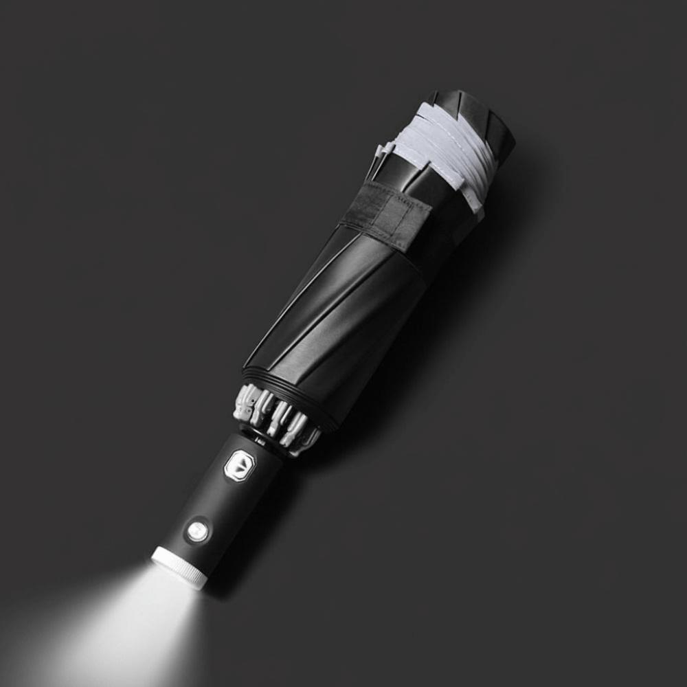 With LED Flashlight Sun Protection Umbrella UV Sunshade Rain Umbrella Fully Automatic Umbrella чёрный