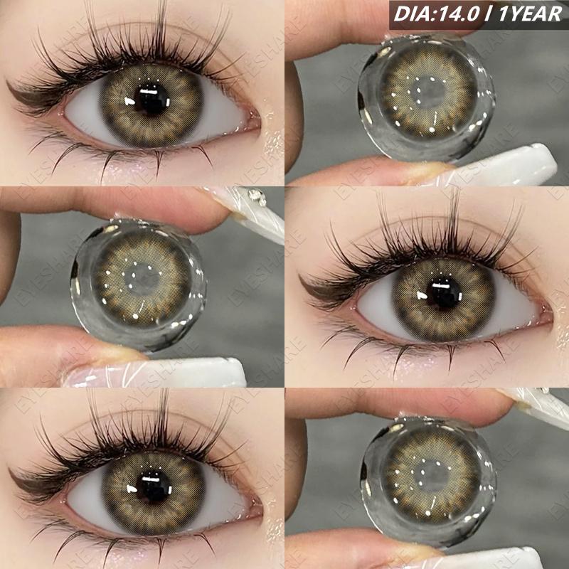 Eyeshare Různé styly barevných kontaktních čoček, Sladké a roztomilé růžové kontaktní čočky, Jemné a chytré modré a šedé čočky, 2 kusy/pár ročně 0 black