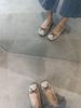 Gentle Cream Tie Bow Flat Shoes Lazy One Pedal Shallow Mouth Square Head Flat Heel Single Shoes Fluffy Shoes Suede Shoes