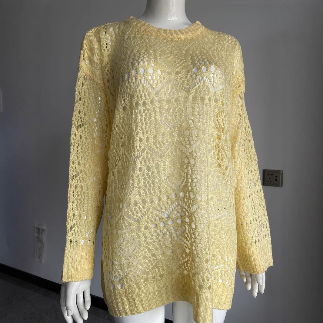 

European and American Hollow Out Knitwear Thin Loose Top Spring and Summer Outer Wear Cover Up Women Sun Protection Shirt Air Conditioning Shirt S