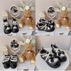 Fashion Lovely Girls Lolita Sweet Bowknots Platform Shoes,Students Cute Small Bell Heart Shaped Straps Flat Elevator Shoes Mary Janes