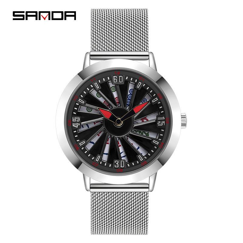 Sanda Men s Creative Mahjong Hollow Turntable Watch
