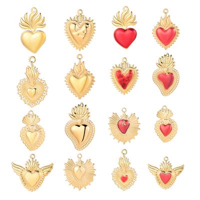 6Pcs Stainless Steel 18K Gold Plated Heart Charms for DIY Pendant Necklace Earrings Jewelry Findings Accessories