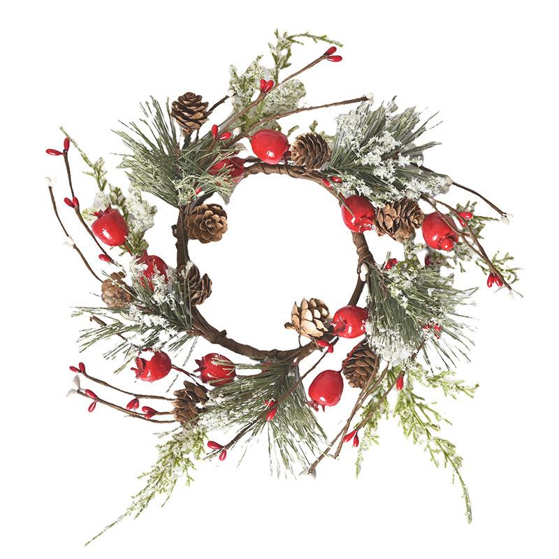 Christmas Wishing Candlestick Wreath Simulation Blueberry Berry Pine Needle Candle Wreath Eucalyptus Wax Ring Decoration