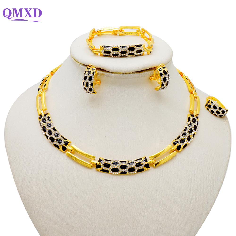 Dubai Gold Color Jewelry Sets African Indian Wedding Bridal Wife Gifts Necklace Bracelet Earrings Ring Jewelery For Women