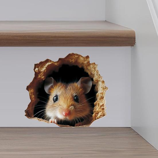 Yousheng 3D Mouse Wall Decal Realistic Rat Hole PVC Sticker with 3D Effect for Laptops Cars Furniture Bedroom Wall Decoration