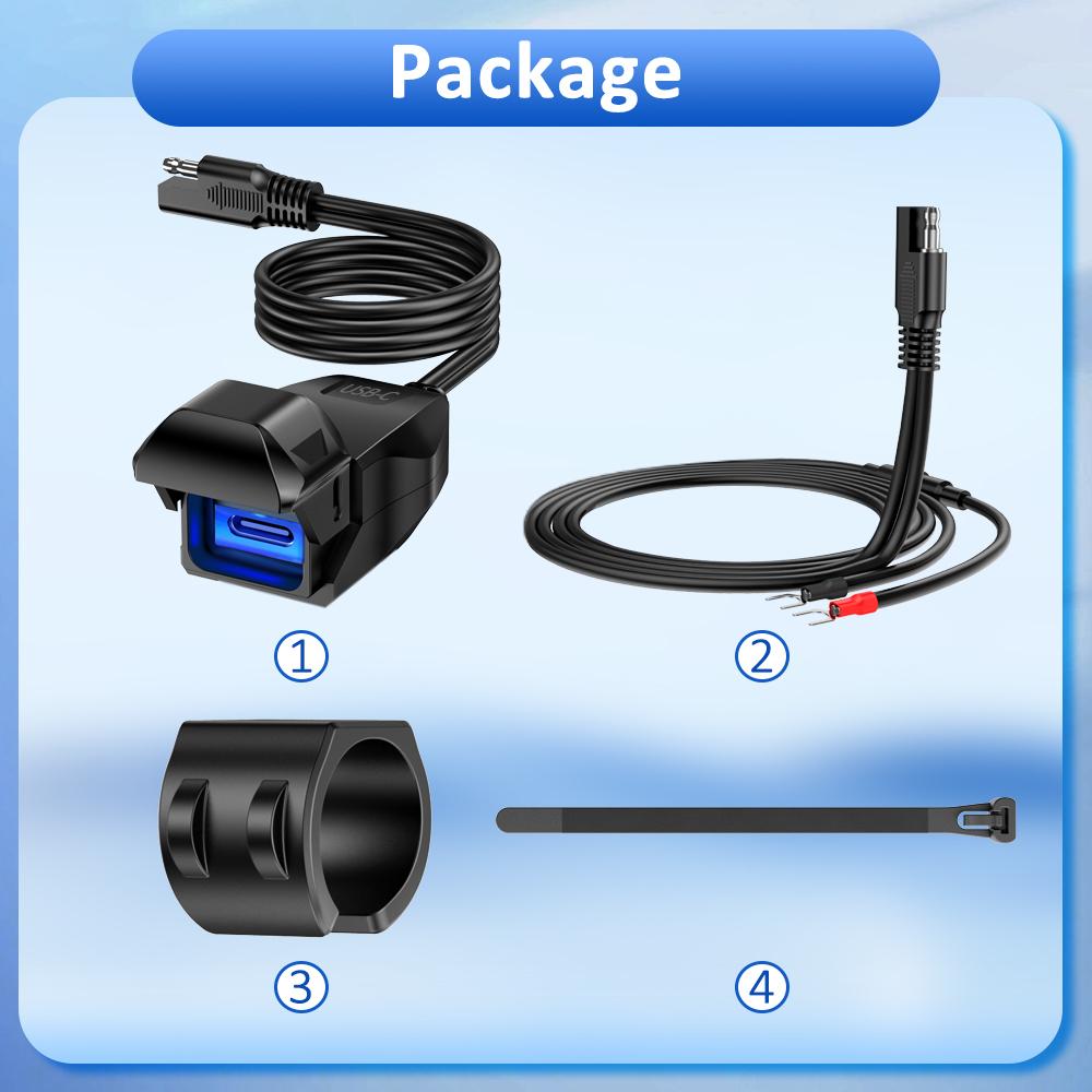 Motorcycle USB Charger SAE To USB Adapter Waterproof Automatically ON/Off Switch DC 9V-24V USB C Motorcycle Charger