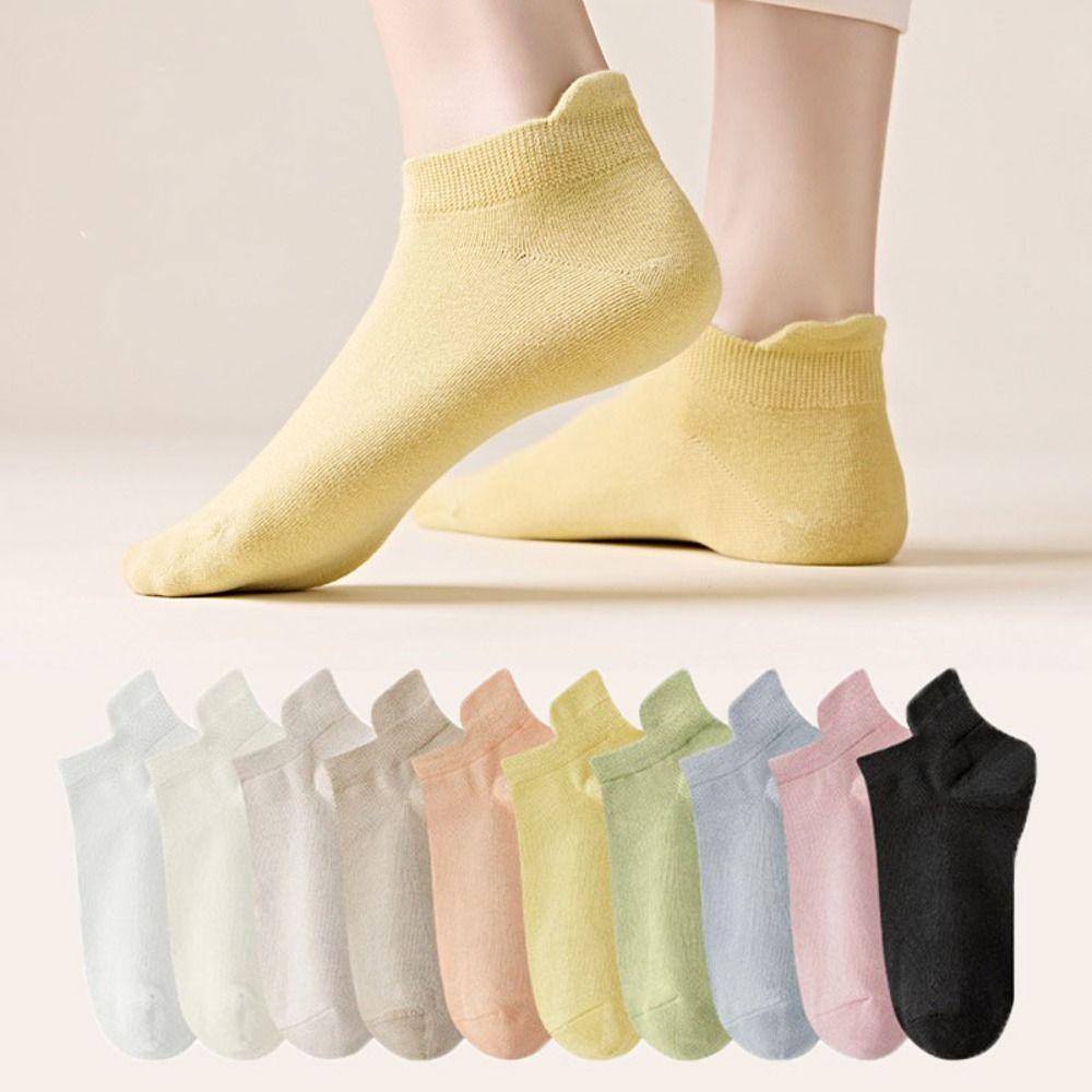 10Pairs Korean Style Invisible Boat Socks Candy Color Ear Lifting Socks Mesh Short Socks  Daily