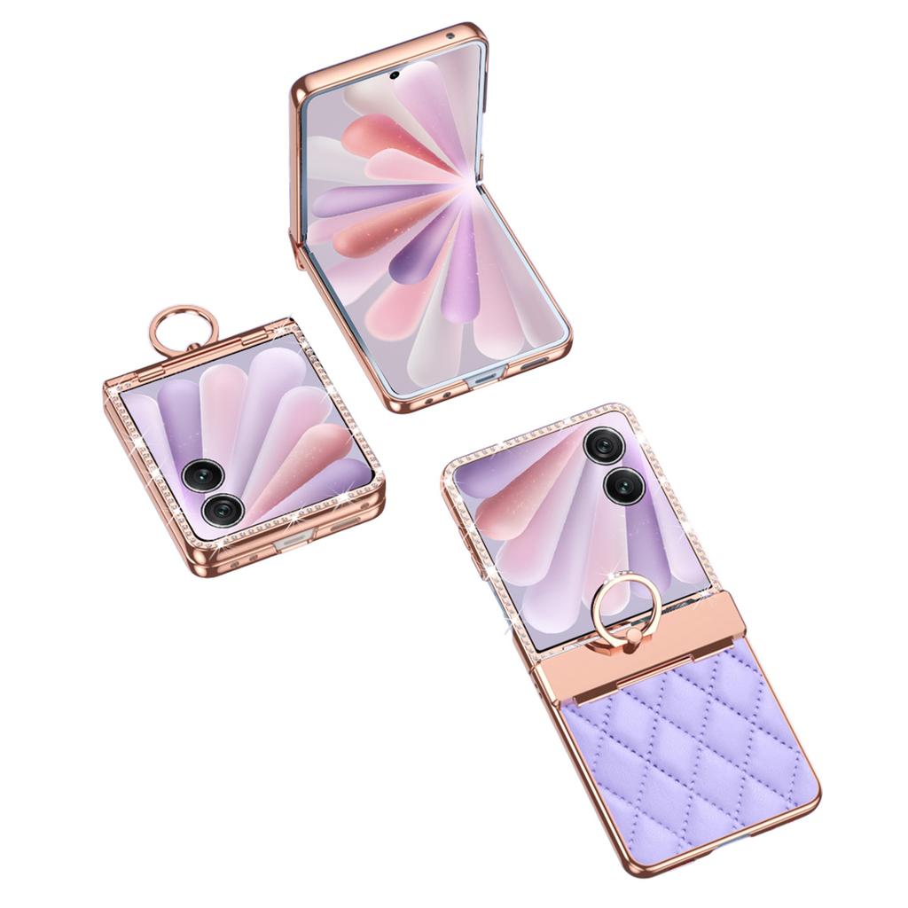 For Honor Magic V Flip 2 Case Ring Holder Rhombus Leather+PC Phone Cover