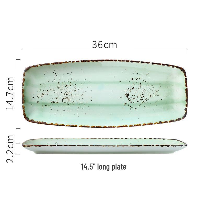

Ru Han Emerald Green Hand-painted Ceramic Long Platter