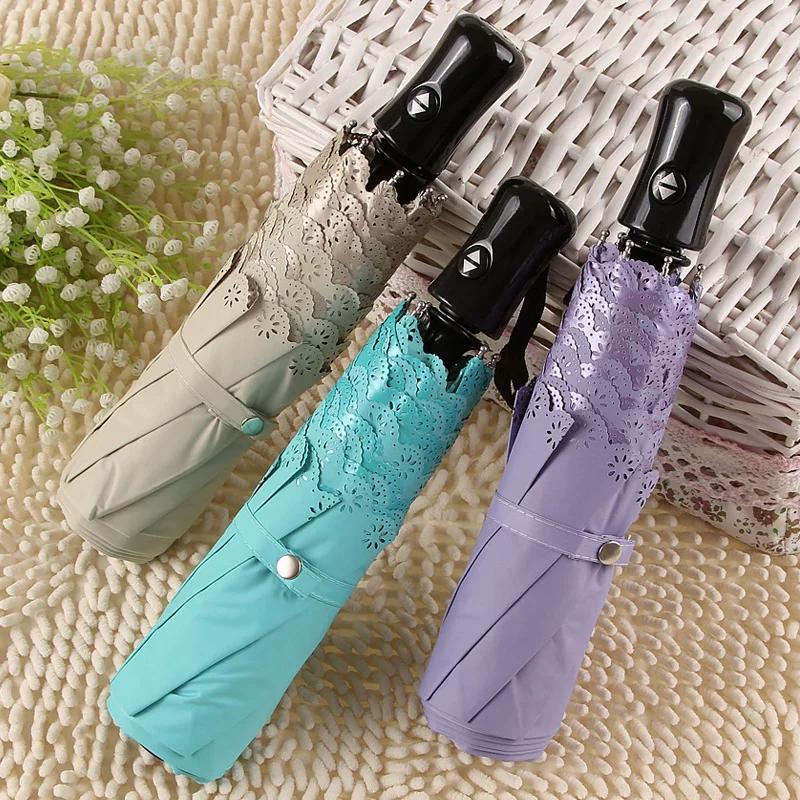 Color Glue Self-opening Umbrella Sun Protection Folding UV Protection Automatic Women Rain Or Shine Dual-Use Umbrella Fresh Hollow Lace