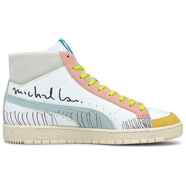 Unisex White Pink Yellow Michael Lau X PUMA Ralph Sampson 70 Mid Leather Sneakers 375197-01