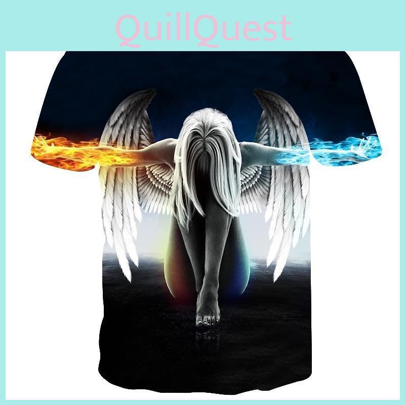 Exquisite Fire Ice Wings Angel Printed 3d T-shirts With Hip Hop Flair For Trendsetters