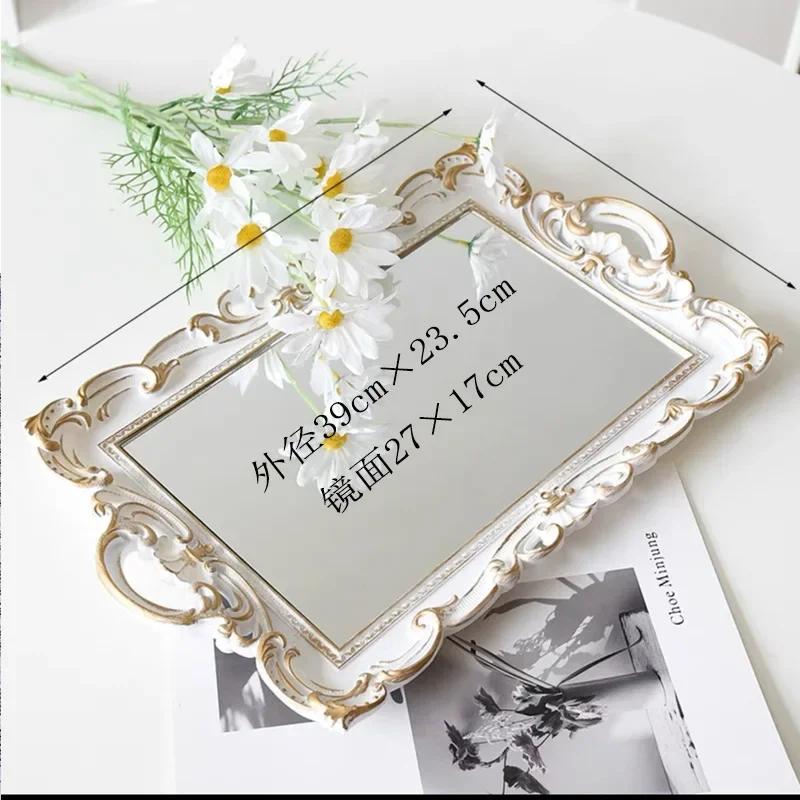 Tavă Rotativă Decorativă Europeană pentru Depozitarea Farfuriilor, Farfurie Ovală, Afișaj pentru Bijuterii, Tavă Rotativă pentru Bomboane, Tavă Decorativă cu Oglindă, Oglindă Decorativă pentru Machiaj