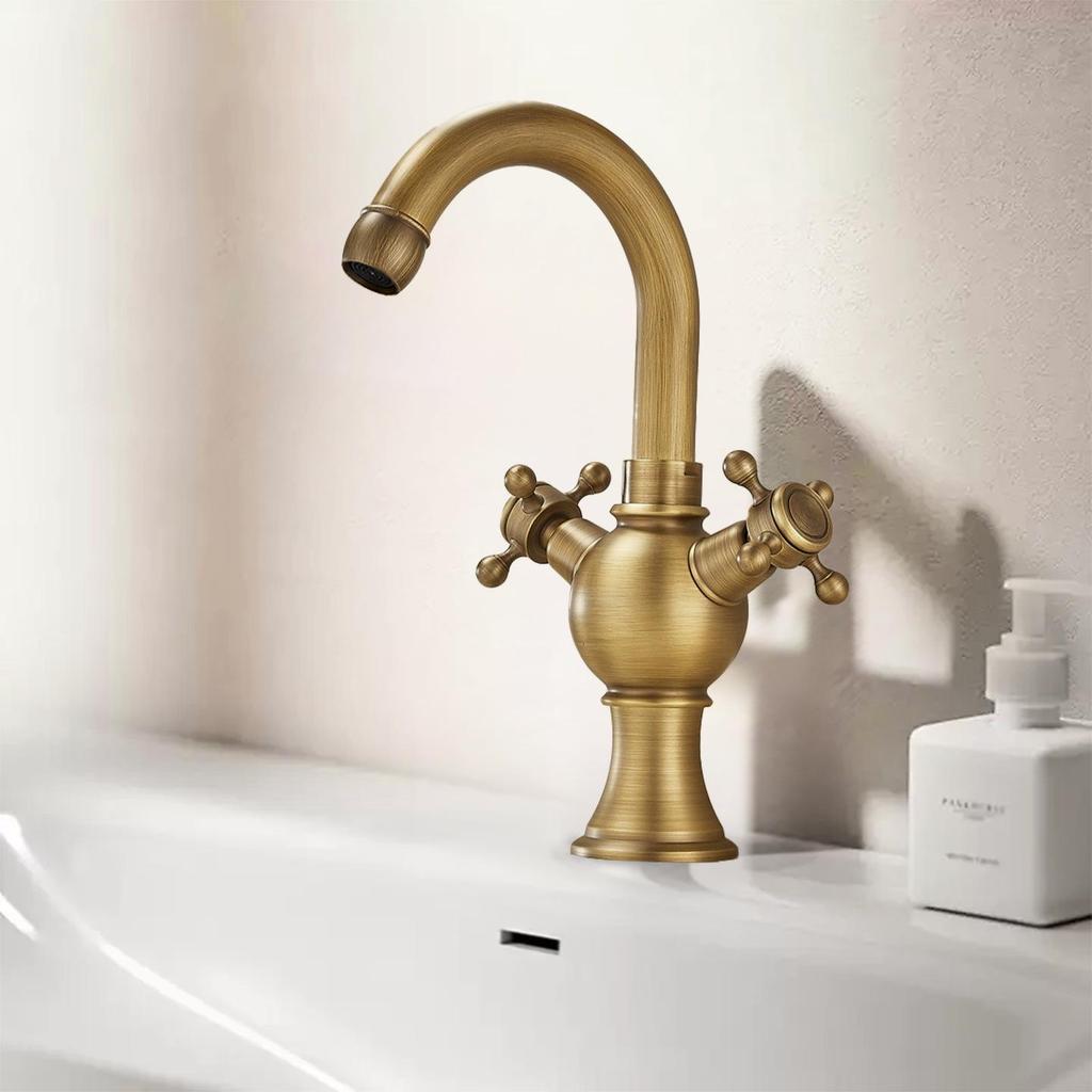 Antique Brass Double Handle Black Bathroom Faucet