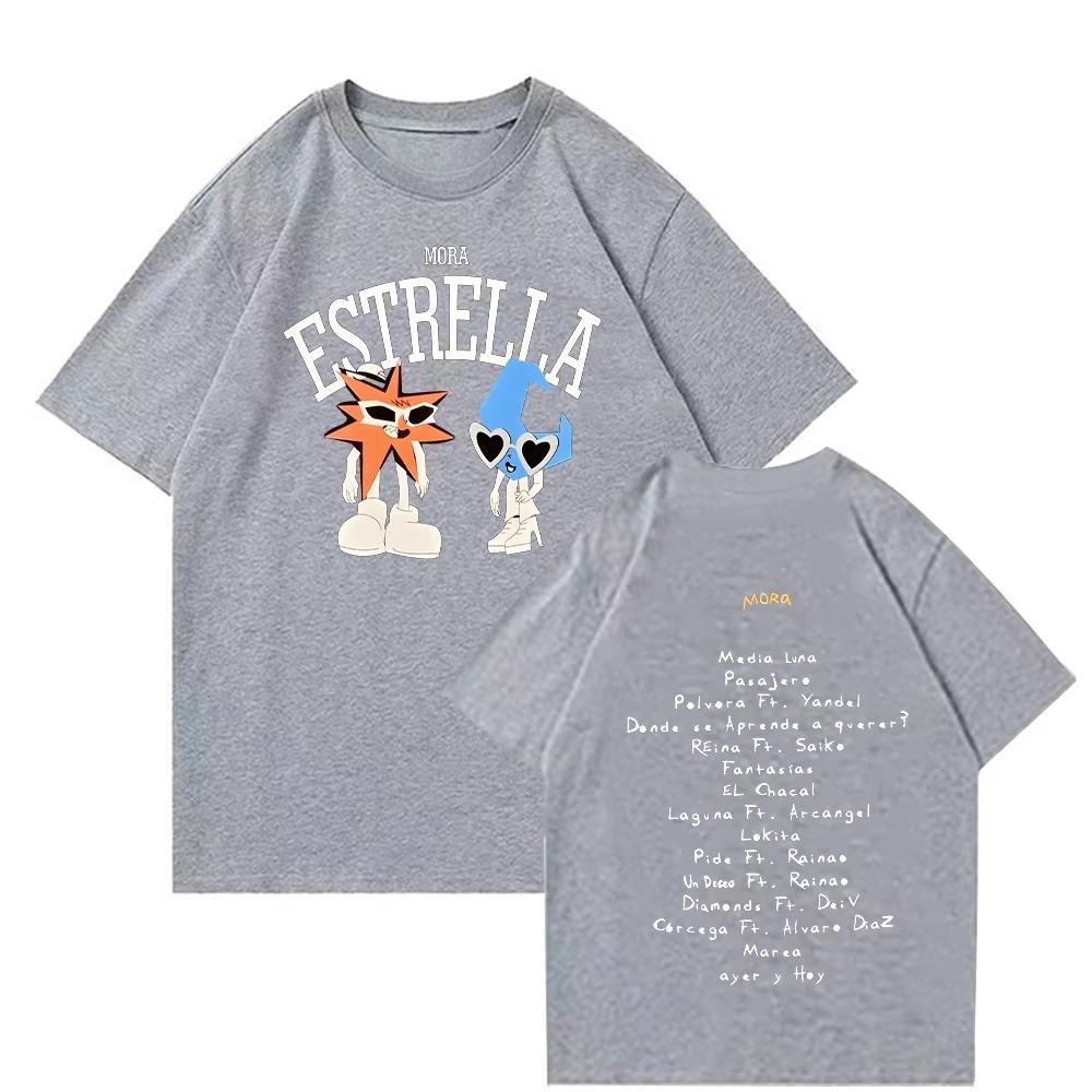 2026 Mora Estrella and Media Luna Graphic Tshirt Rapper Mora Merch T Shirts Women Men Cotton High Street Tee Short Sleeve top