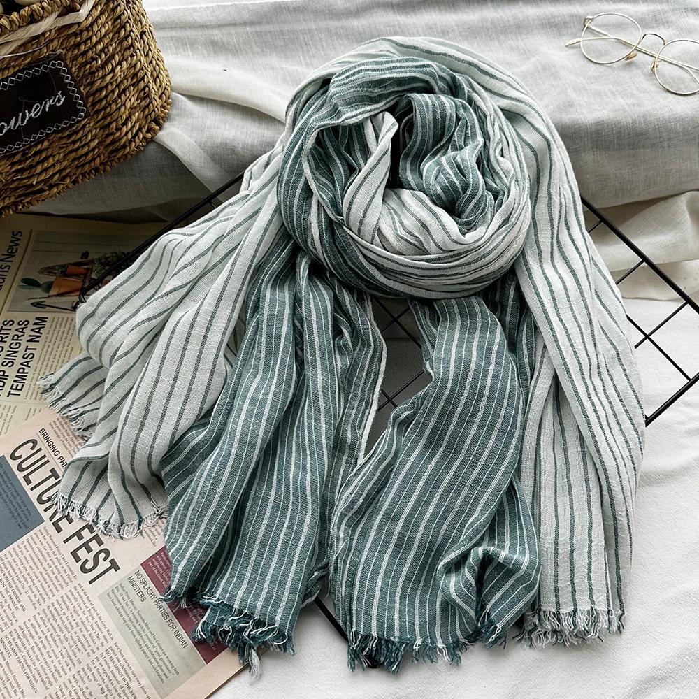 Unisex Japanese Style Cotton Linen Striped Scarves Men Soft Warm Neckerchief Male Accessories Short Tassel Bufandas Shawls