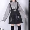 Retro Vintage Women Gothic Girls Punk Mini Dress High Waist Long Sleeve Hat Collar Sexy Gray Black Lolita Plus Size Jurken