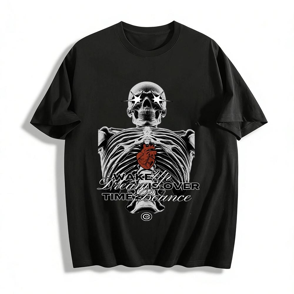 

Dark Skeleton Heart Graphic Tee Streetwear Loose Casual Top Pure cotton T-shirt XXS