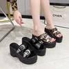 Fashion Sexy 9CM Thick Bottom Bow-shaped Women's Slippers Summer Platform Black Buckle Wedge Sandals Ladies Thick Casual Mules Sandalias