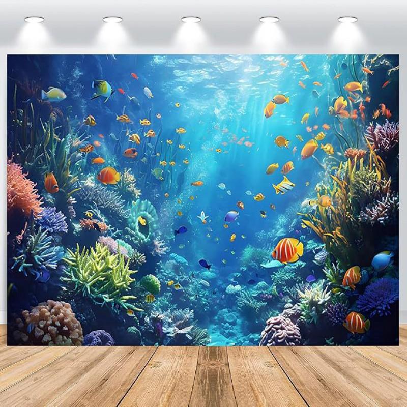Podmořský svět Fotografie Pozadí Dětská Narozeninová Oslava Foto Banner Dekorace