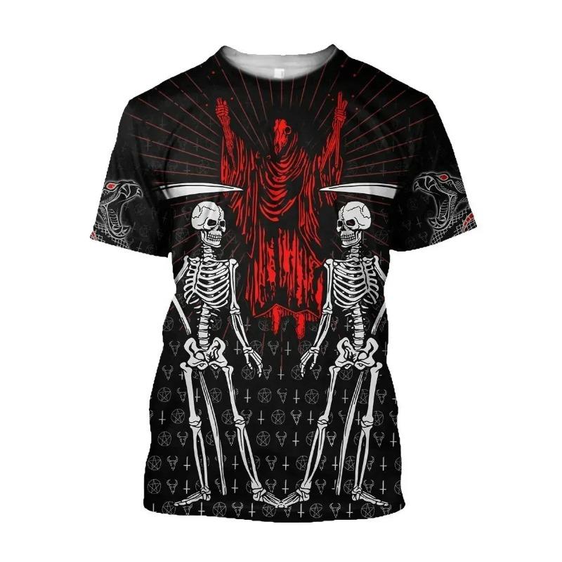 2025 Summer New Devil Satan Print T-shirt 3D Men Short Sleeved Tee Shirt Fashion Harajuku Hip Hop Casual Unisex Streetwear