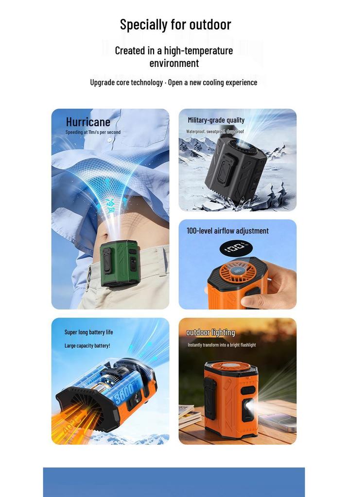Portable High-Speed Waist-Hanging Fan with Digital Display for Outdoor and Camping