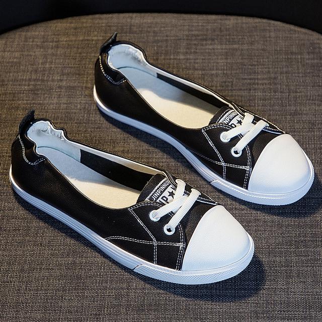 

Обувь для женщин. Кроссовки. Весна-лето. Натуральная кожа. Простые туфли на плоской подошве. Студенческая повседневная обувь без шнуровки. Обувь для беременных. Большой размер 42. 35 чёрный